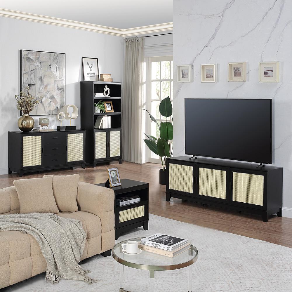 Manhattan Comfort - Sheridan TV Stand with 6 Adjustable Shelves in Black - TV-3GLF-BK veiw 8