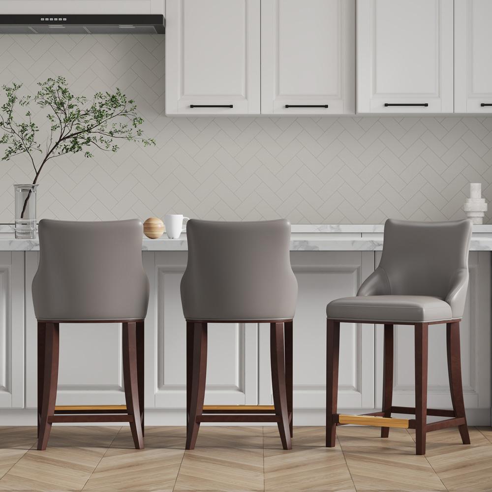 Manhattan Comfort - Shubert Leatherette Counter Stool in Dark Taupe - Set of 3 - 3-CS016-DT veiw 5