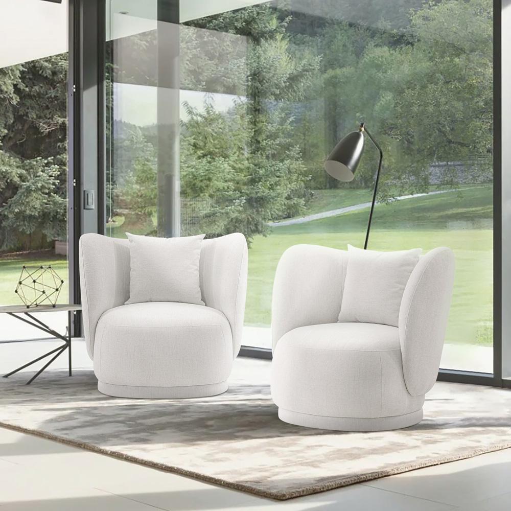 Manhattan Comfort - Siri Linen Weave Accent Chair with Pine Wood Legs in Cream - Set of 2 - 2-AC057-CR veiw 7