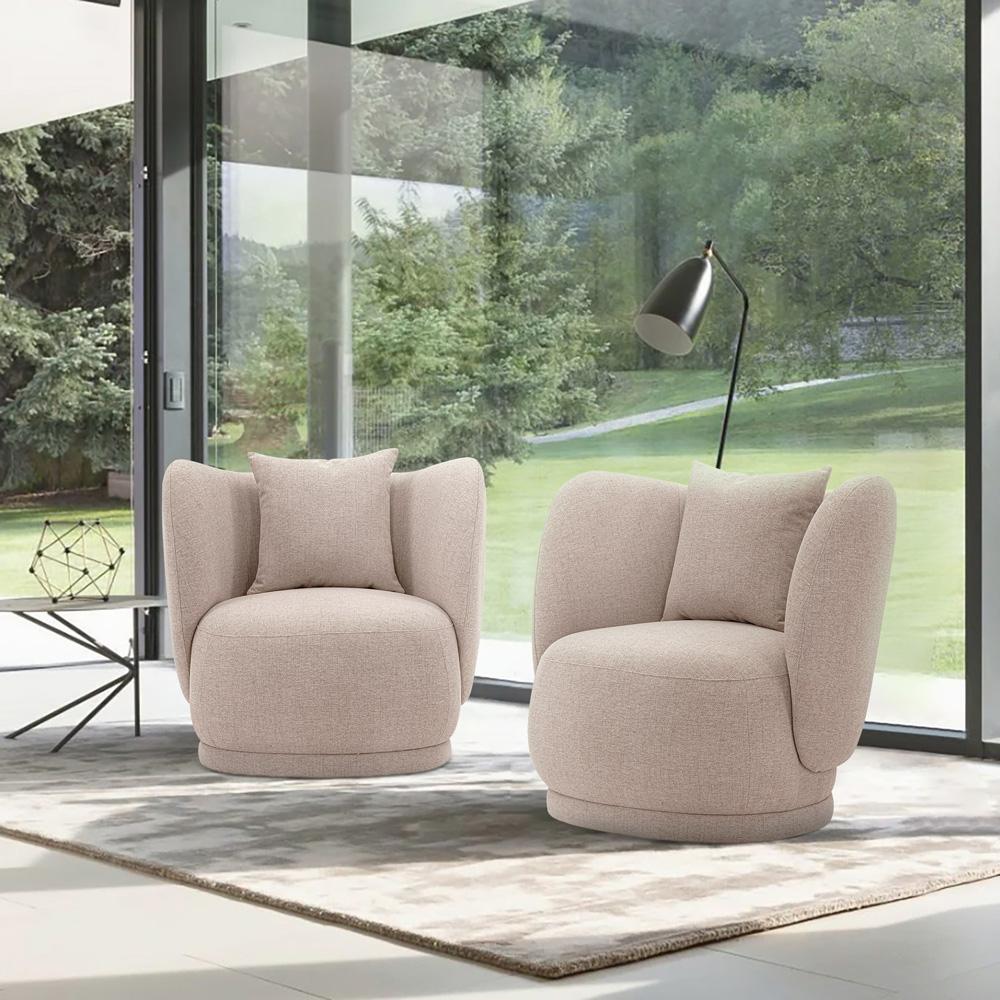 Manhattan Comfort - Siri Linen Weave Accent Chair with Pine Wood Legs in Wheat - Set of 2 - 2-AC057-WT veiw 7