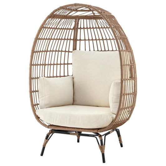 Manhattan Comfort - Spezia Polyester Patio Freestanding Egg Chair with Iron Steel Legs in Tan and Cream - OD-HC002-CR veiw 2
