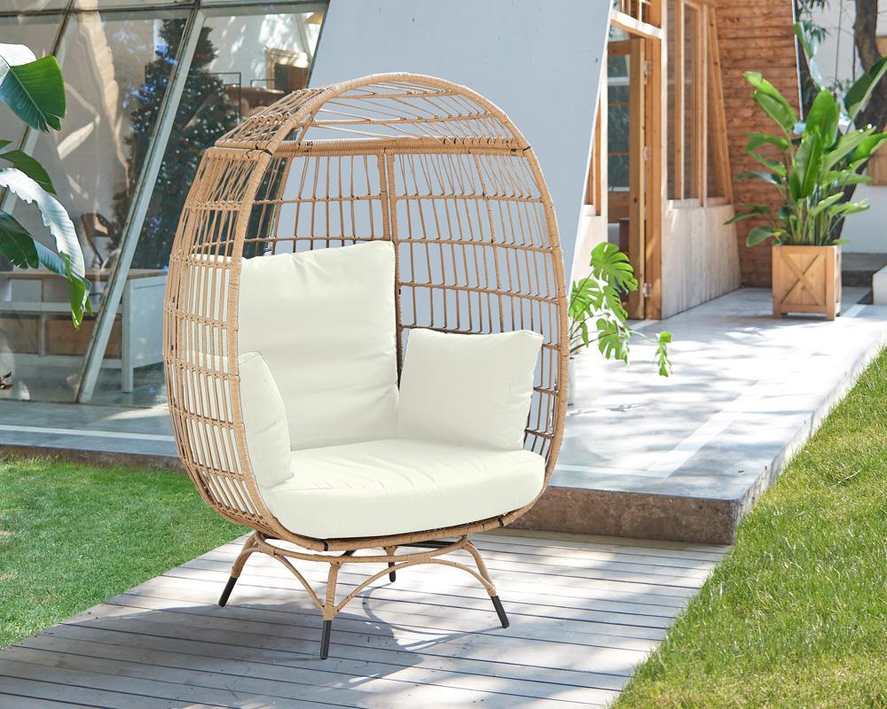 Manhattan Comfort - Spezia Polyester Patio Freestanding Egg Chair with Iron Steel Legs in Tan and Cream - OD-HC002-CR veiw 7