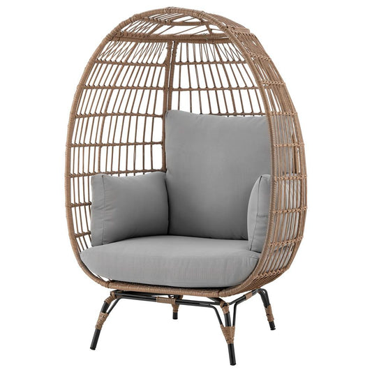 Manhattan Comfort - Spezia Polyester Patio Freestanding Egg Chair with Iron Steel Legs in Tan and Grey - OD-HC002-GY veiw 2