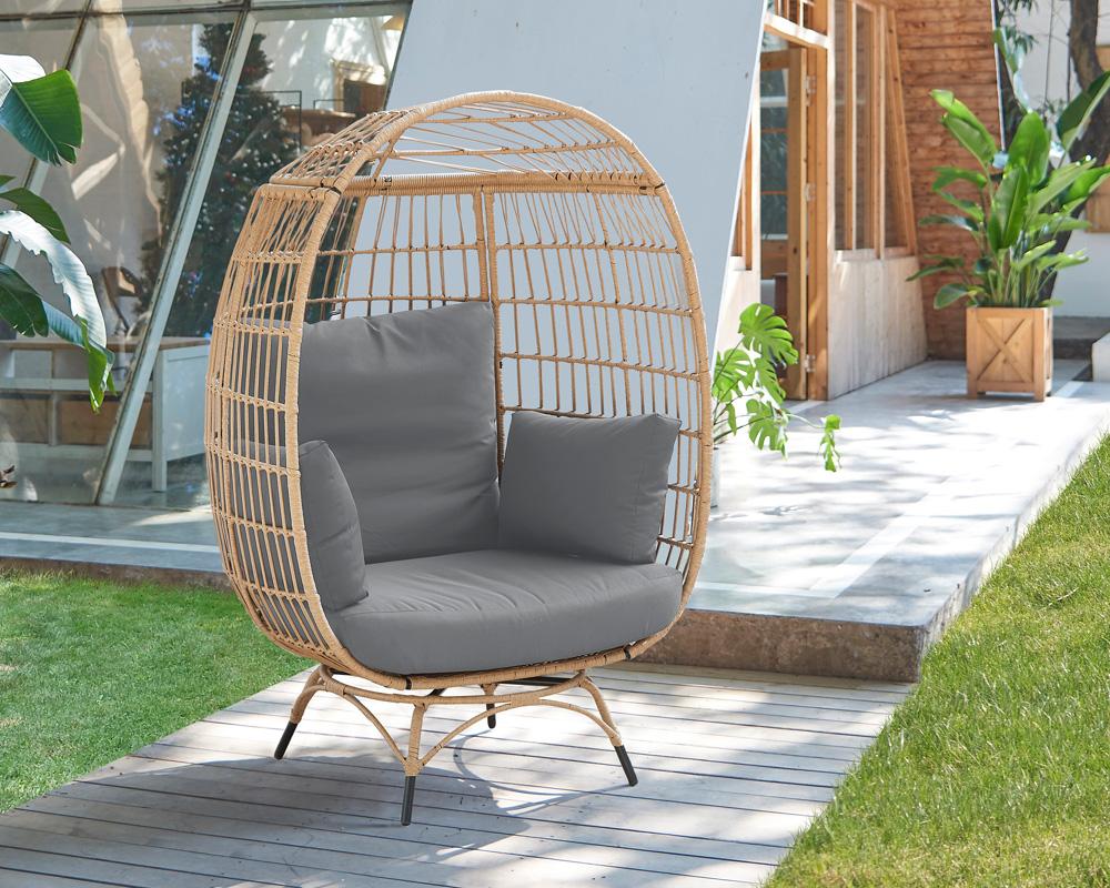 Manhattan Comfort - Spezia Polyester Patio Freestanding Egg Chair with Iron Steel Legs in Tan and Grey - OD-HC002-GY veiw 8