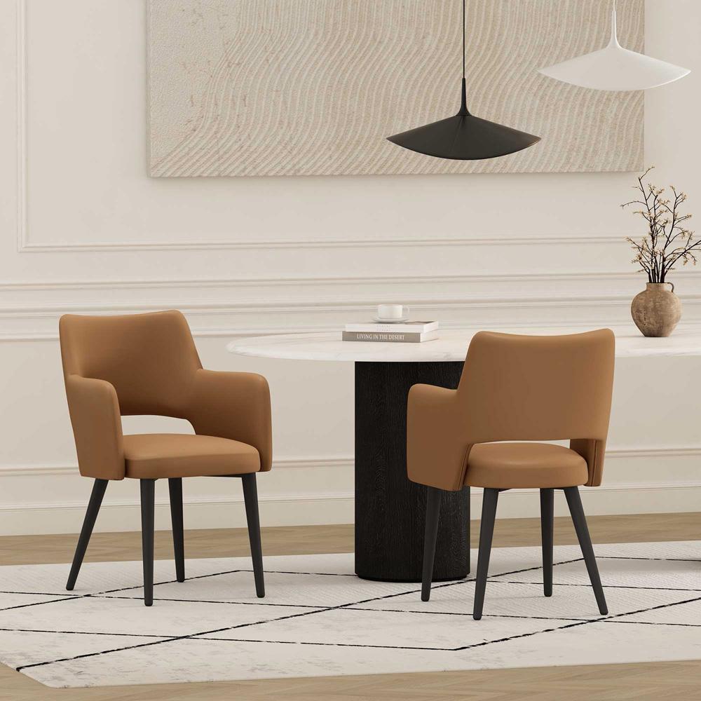 Manhattan Comfort - Tremont Leatherette Dining Arm Chair with Metal Legs in Saddle - Set of 2 - 2-DC104AR-SD veiw 8