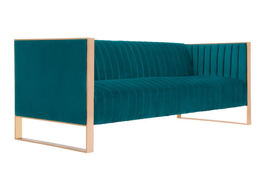 Manhattan Comfort - Trillium Velvet Sofa with Metal Legs in Aqua Blue and Gold - SF009-TL veiw 2