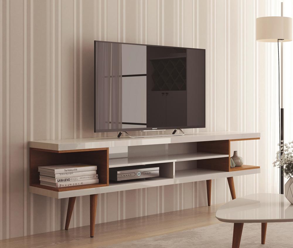 Manhattan Comfort - Utopia TV Stand with 5 Fixed Shelves in White Gloss and Maple Cream - 19752 veiw 7