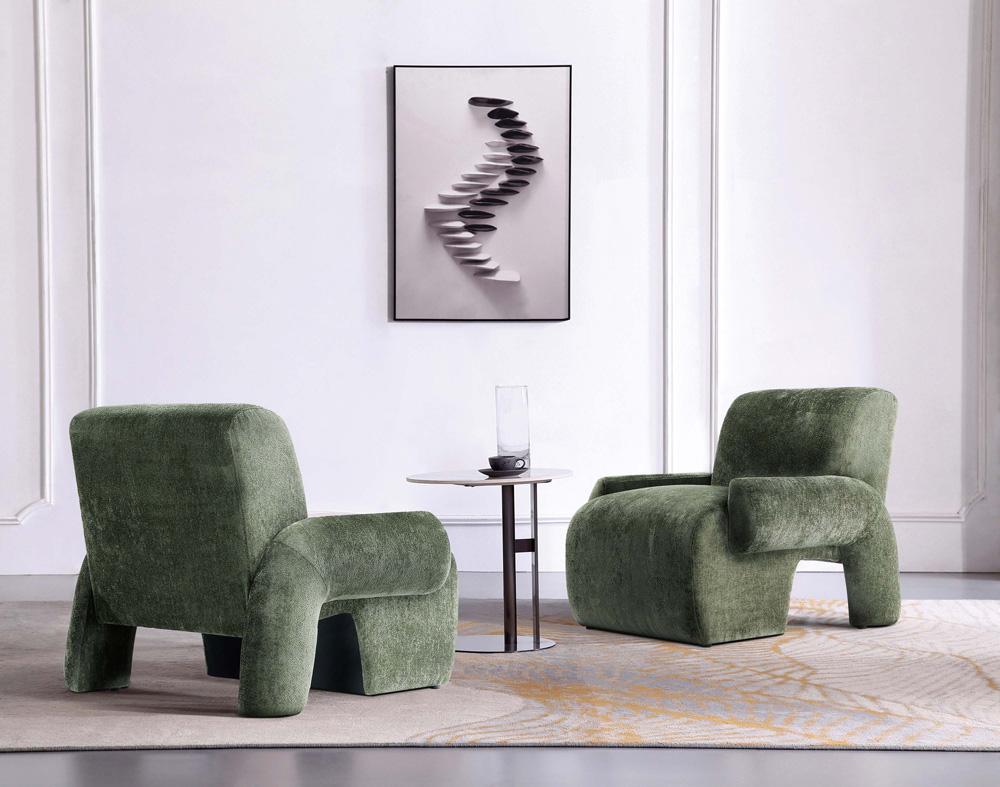 Manhattan Comfort - Verandah Chenille Accent Chairs with Wood with Fabric Upholstery Legs in Olive Green - Set of 2 - 2-AC069-OG veiw 9