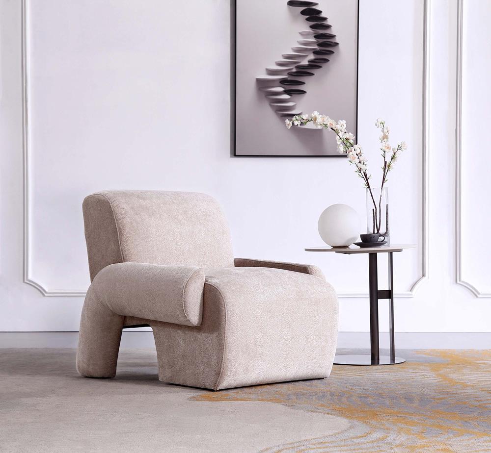 Manhattan Comfort - Verandah Chenille Accent Chair with Wood with Fabric Upholstery Legs in Beige - AC069-BE veiw 9