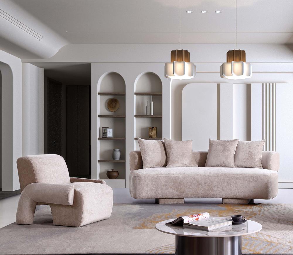 Manhattan Comfort - 2-Piece Verandah Chenille Sofa and Accent Chair with Wood with Fabric Upholstery Legs in Beige - 2-LSAC1769-BE veiw 10