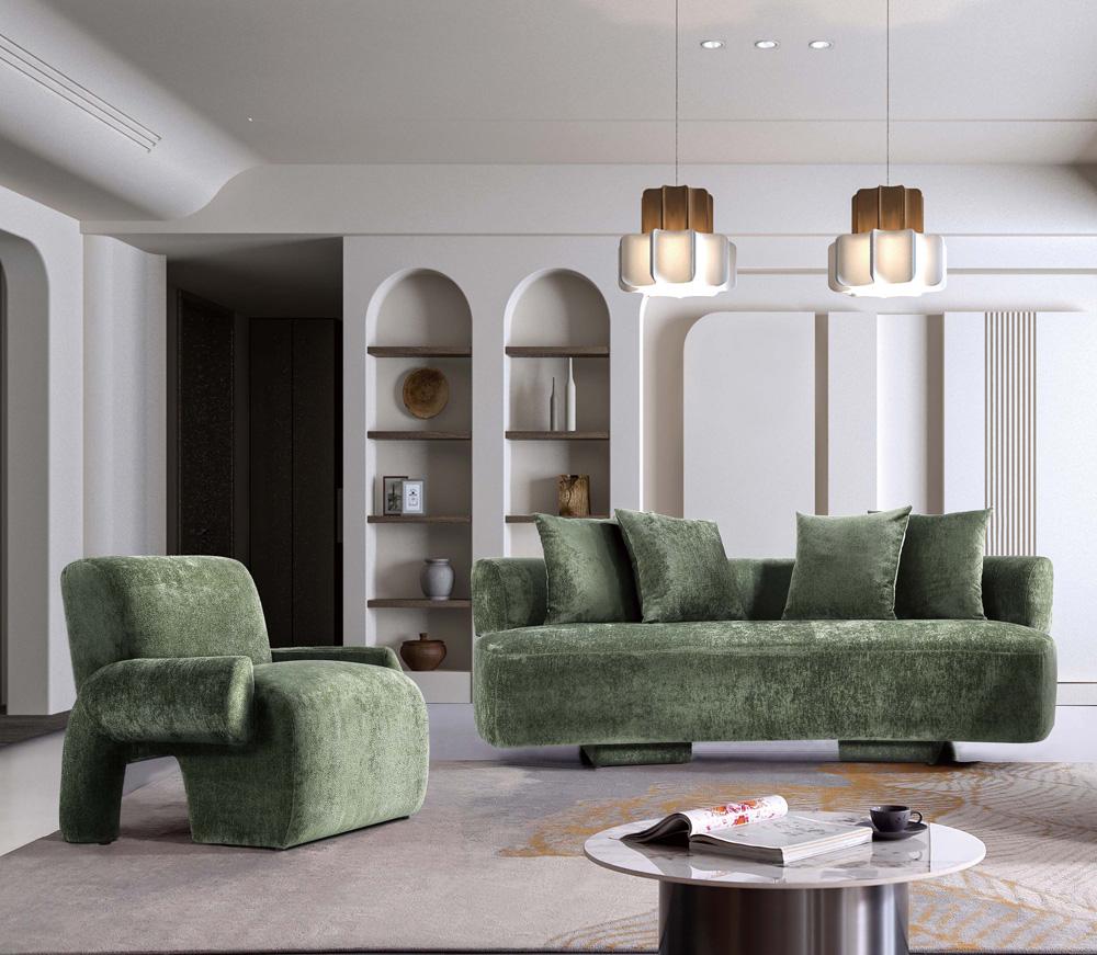 Manhattan Comfort - 2-Piece Verandah Chenille Sofa and Accent Chair with Wood with Fabric Upholstery Legs in Olive Green - 2-LSAC1769-OG veiw 10