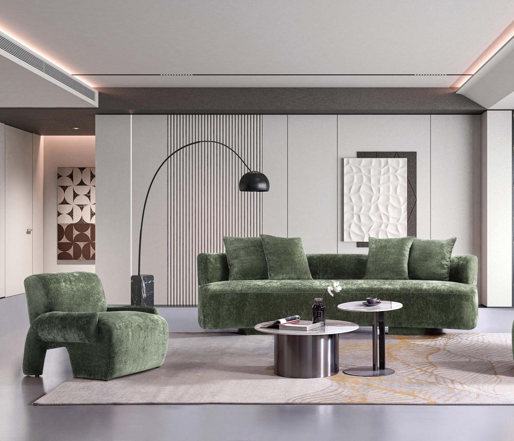 Manhattan Comfort - 2-Piece Verandah Chenille XL Sofa and Accent Chair with Wood with Fabric Upholstery Legs in Olive Green - 2-SFAC1669-OG veiw 11