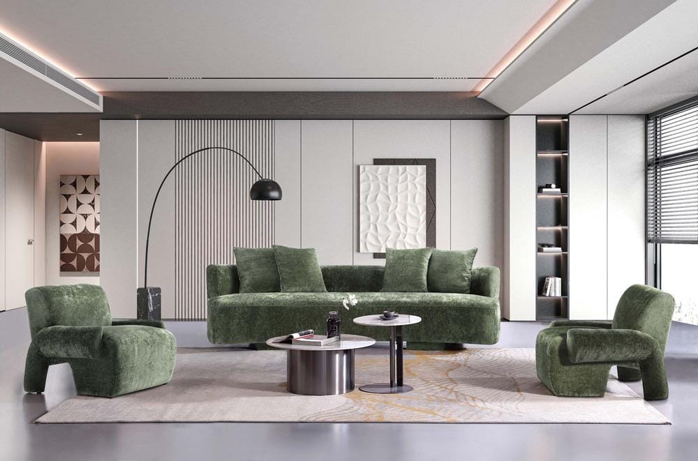 Manhattan Comfort - 3-Piece Verandah Chenille XL Sofa and Accent Chairs with Wood with Fabric Upholstery Legs in Olive Green - 3-SFAC1669-OG veiw 10