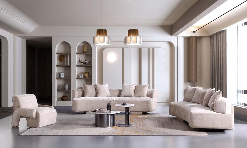 Manhattan Comfort - 3-Piece Verandah Chenille Sofa, XL Sofa, and Accent Chair with Wood with Fabric Upholstery Legs in Beige - 3-SFLSAC17-BE veiw 10