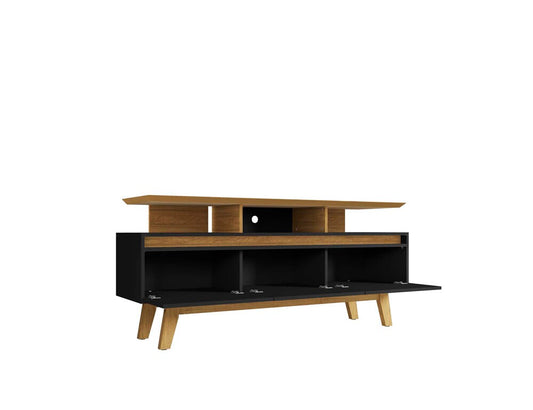 Manhattan Comfort - Yonkers 63W TV Stand with 6 Fixed Shelves Shelves in Black and Cinnamon - 233BMC82 veiw 2