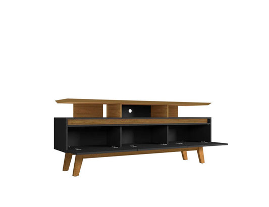 Manhattan Comfort - Yonkers 70W TV Stand with 6 Fixed Shelves Shelves in Black and Cinnamon - 234BMC82 veiw 2