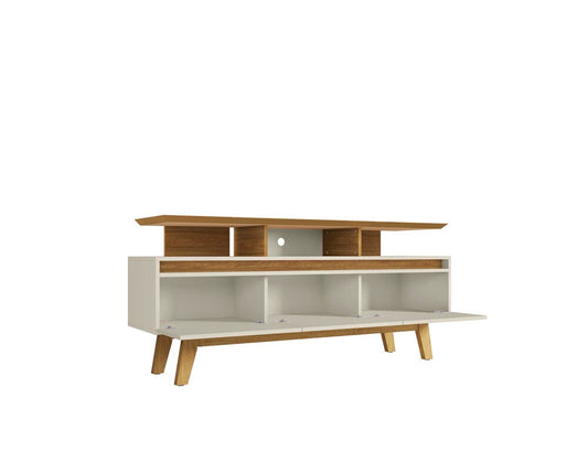 Manhattan Comfort - Yonkers 63W TV Stand with 6 Fixed Shelves Shelves in Off White and Cinnamon - 233BMC12 veiw 2