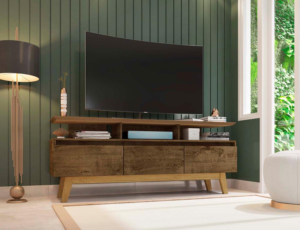 Manhattan Comfort - Yonkers 63W TV Stand with 6 Fixed Shelves Shelves in Rustic Brown - 233BMC9 veiw 8