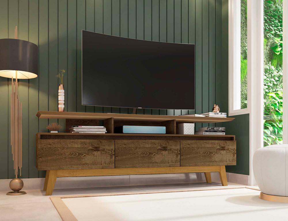 Manhattan Comfort - Yonkers 70W TV Stand with 6 Fixed Shelves Shelves in Rustic Brown - 234BMC9 veiw 8