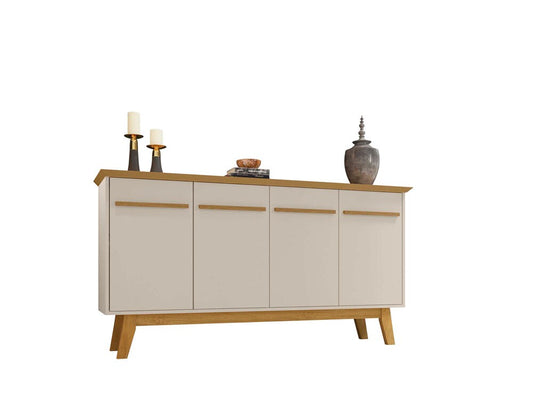 Manhattan Comfort - Yonkers Sideboard / Buffet Stand with 4 Fixed Shelf Shelves in Off White and Cinnamon - 232BMC12 veiw 2