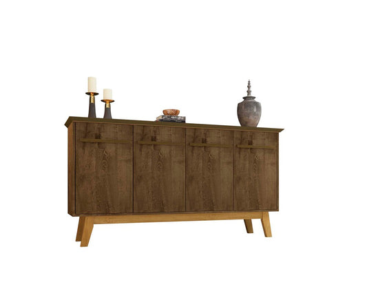 Manhattan Comfort - Yonkers Sideboard / Buffet Stand with 4 Fixed Shelf Shelves in Rustic Brown - 232BMC9 veiw 2