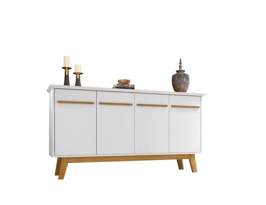 Manhattan Comfort - Yonkers Sideboard / Buffet Stand with 4 Fixed Shelf Shelves in White - 232BMC6 veiw 2