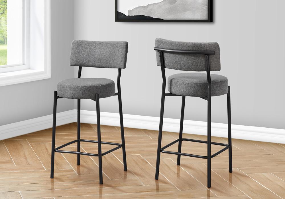Monarch Specialties - Counter Height Barstool with Back in Black,Grey Set Of 2 - I 2246 veiw 2