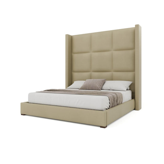Nativa Interiors - Aylet Square Tufted Eco-Leather High 87in King Cream Bed - BED-AYLET-SQ-HI-KN-VIN-CREAM veiw 2