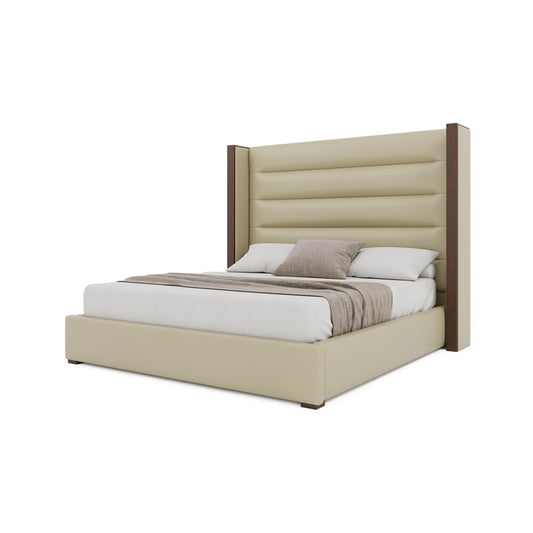 Nativa Interiors - Irenne Horizontal Channel Tufted Eco-Leather Medium 67in King Cream Bed - BED-IRENNE-HC-MID-KN-VIN-CREAM veiw 2