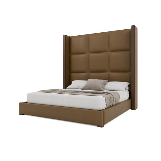 Nativa Interiors - Irenne Square Tufted Eco-Leather High 87in California King Caramel Bed - BED-IRENNE-SQ-HI-CA-VIN-CARAMEL veiw 2