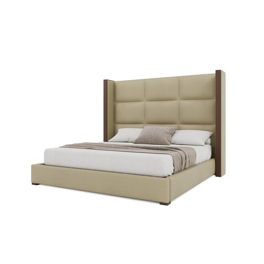 Nativa Interiors - Irenne Square Tufted Eco-Leather Medium 67in California King Cream Bed - BED-IRENNE-SQ-MID-CA-VIN-CREAM veiw 2
