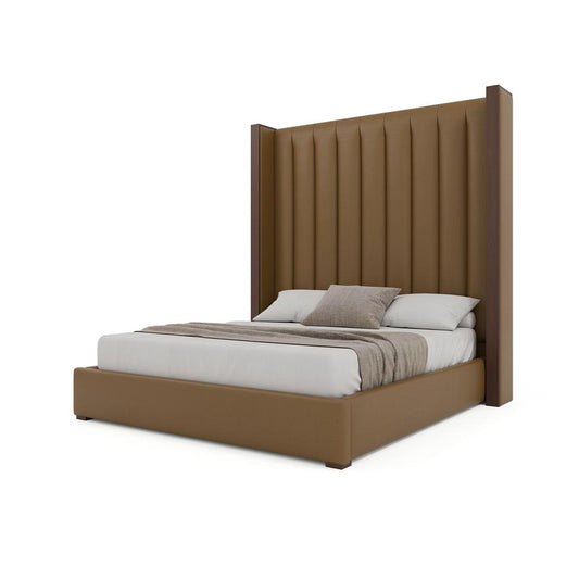 Nativa Interiors - Irenne Vertical Channel Eco-Leather High 87in Queen Caramel Bed - BED-IRENNE-VC-HI-QN-VIN-CARAMEL veiw 2