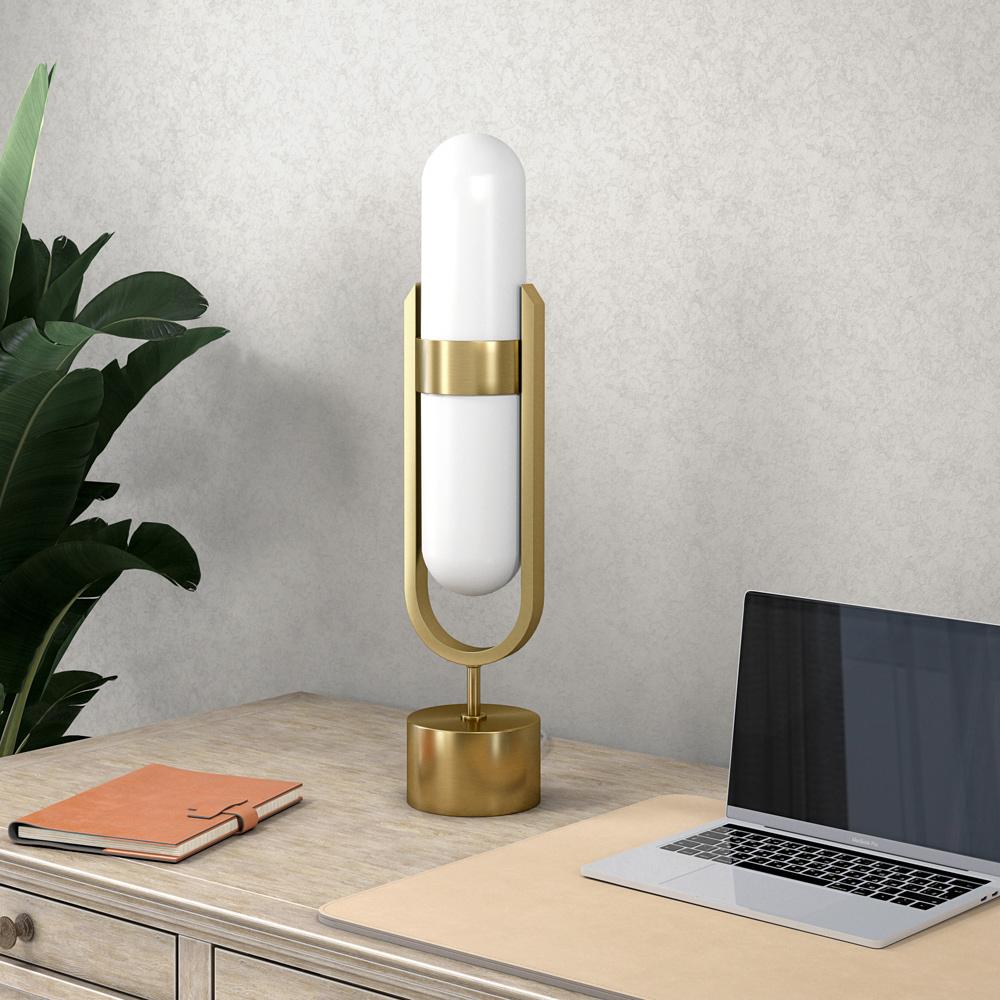 Hudson & Canal - Blair Pill-Shaped Table Lamp with Milk Glass Shade in Blackened Bronze/White - TL2230 veiw 5