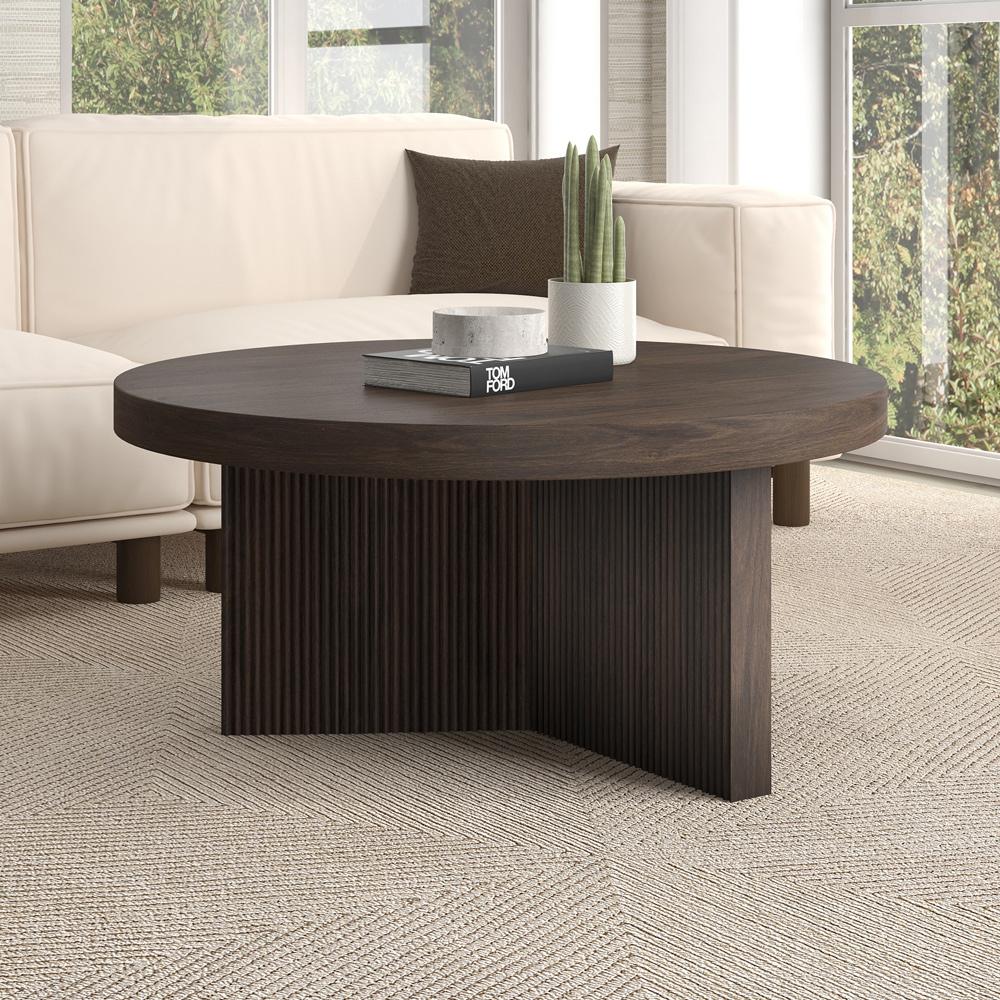 Hudson & Canal - Holm 32in Wide Round Coffee Table in Alder Brown - CT2351 veiw 5