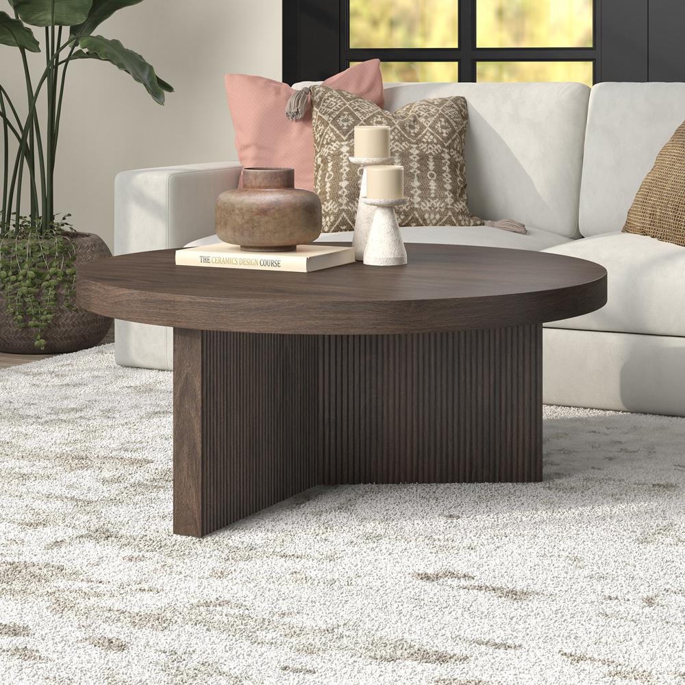 Hudson & Canal - Holm 36in Wide Round Coffee Table in Alder Brown - CT2352 veiw 5