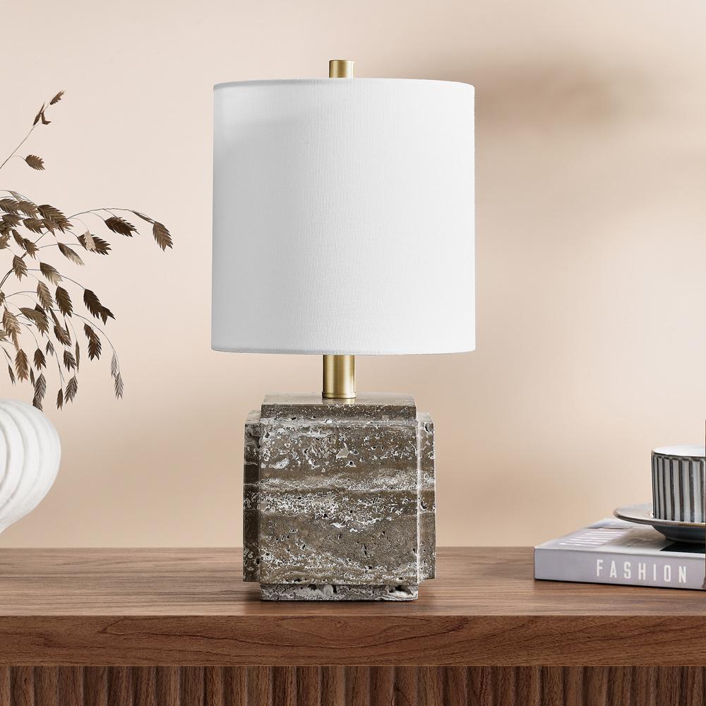 Hudson & Canal - Pacha 16in Tall Stone Table Lamp with Fabric Shade in Gray Veined Travertine - TL2308 veiw 5
