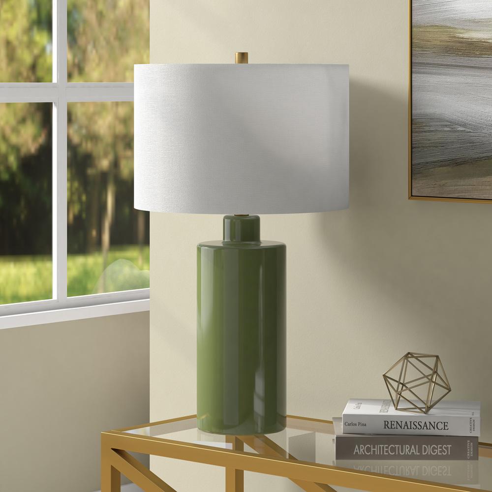 Hudson & Canal - Selina 25in Tall Ceramic Table Lamp with Fabric Shade in Tarragon Green/White - TL2318 veiw 3
