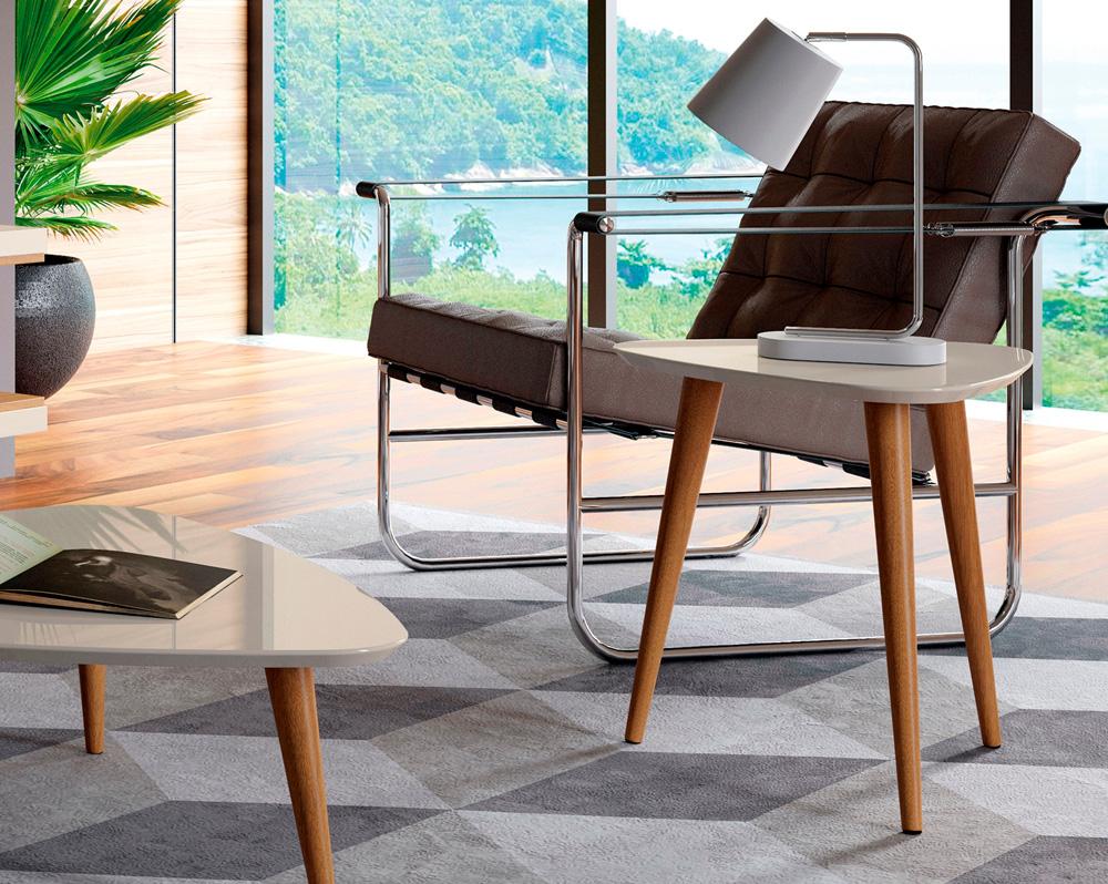 Manhattan Comfort - Utopia Trianlge End Table with Solid Wood Legs in Off White - 89852 veiw 6