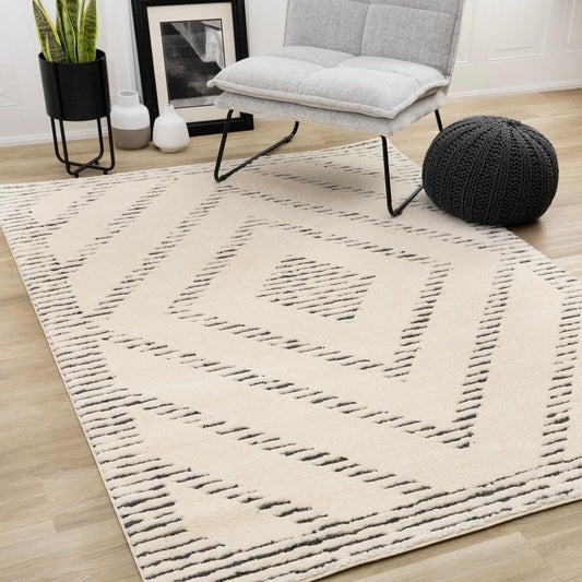 Kalora Interiors - Talia Cream Black Striped Diamond Rug Design, 53in x 77in - 1355/ZD26 160230 veiw 2