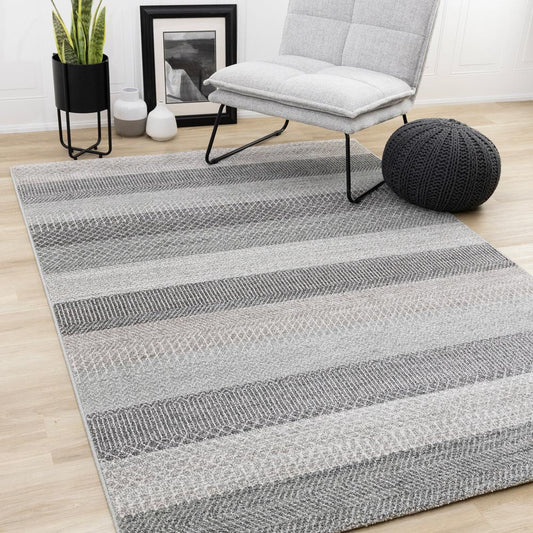 Kalora Interiors - Mae Grey White Taupe Banded Pattern Rug, 53in x 77in - 34105/4262 160230 veiw 2