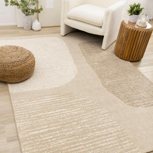 Kalora Interiors - Ella Beige White Cream Distressed Stepping Stone Design Rug, 53in x 77in - 475338/111 160230 veiw 2