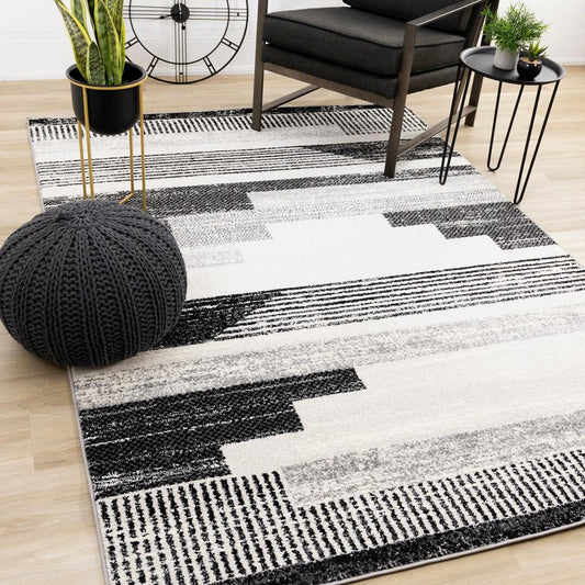 Kalora Interiors - Swift Black White Patterned Lines Rug, 710in x 1010in - 5177A/LQ16 240320 veiw 2