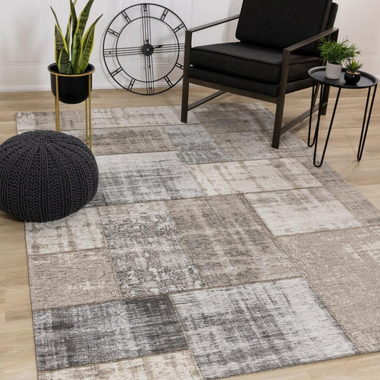 Kalora Interiors - Cathedral Grey Cream Distressed Patchwork Rug, 51in x 77in - 5307/04 155230 veiw 2