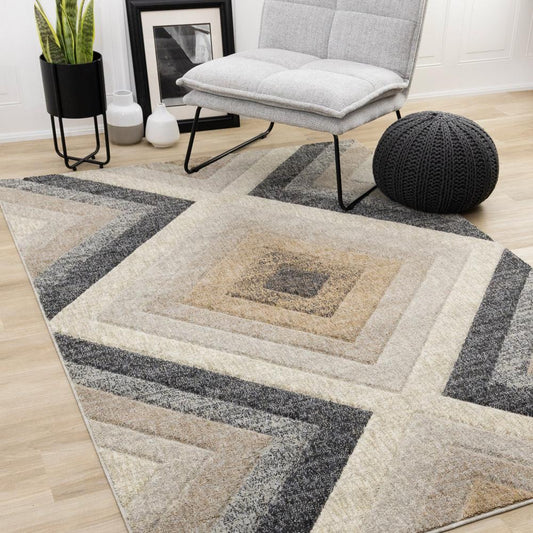 Kalora Interiors - Cora Cream Grey Brown Diamond Design Rug, 710in x 106in - 5685/LM72 240320 veiw 2