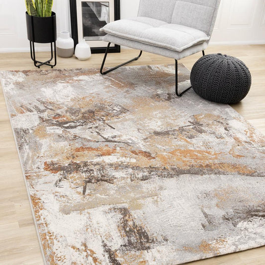 Kalora Interiors - Aurora Grey Orange White Distressed Abstract Rug, 53in x 77in - 63825/9248 160230 veiw 2