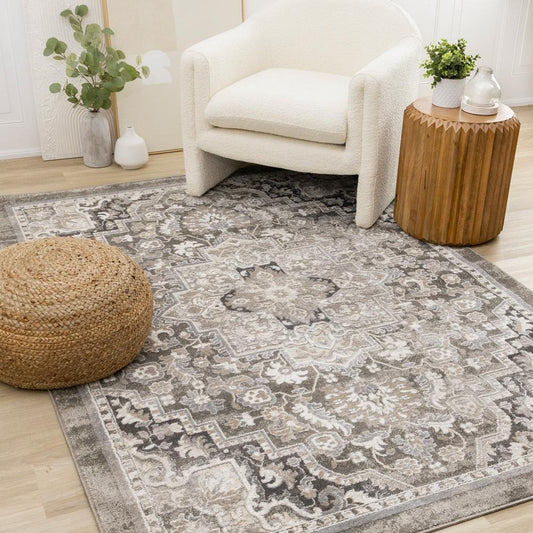 Kalora Interiors - Hayden Taupe White Beige Elegant Classic Border Rug, 710in x 106in - B206/4212 240320 veiw 2