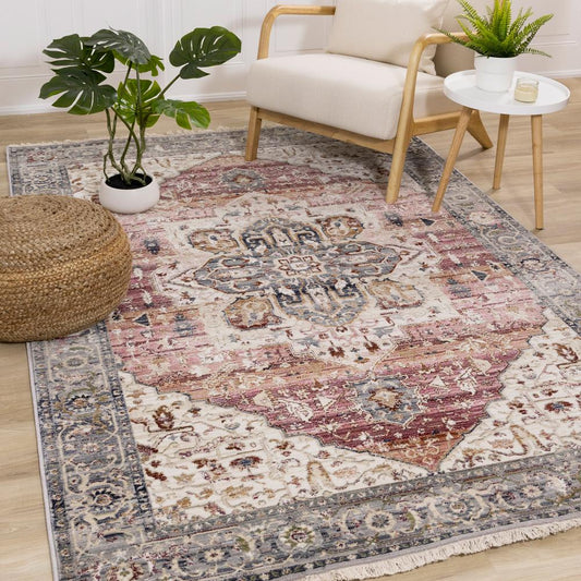 Kalora Interiors - Serene Pink Cream Blue Elaborate Border Rug, 53in x 710in - E154/0427 160240 veiw 2