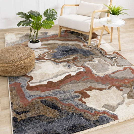Kalora Interiors - Samira Beige Brown Blue Acrylic Pour Rug, 710in x 102in - F045/4979 240310 veiw 2