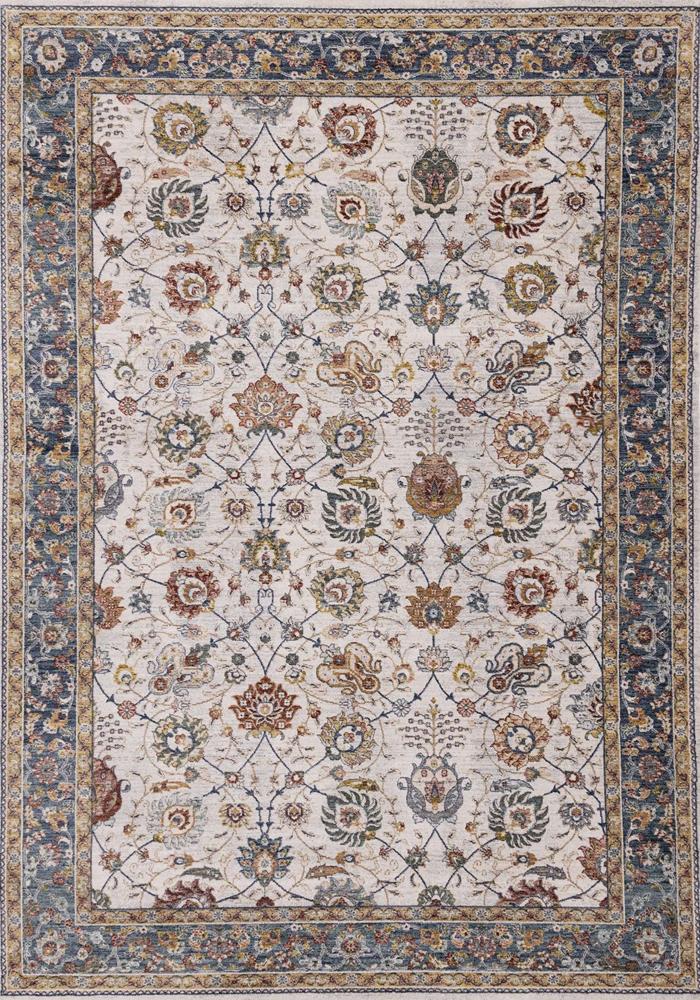Kalora Interiors - Marisa Cream Blue Traditional Border Floral Rug, 710in x 102in - G322/2717 240310 veiw 1