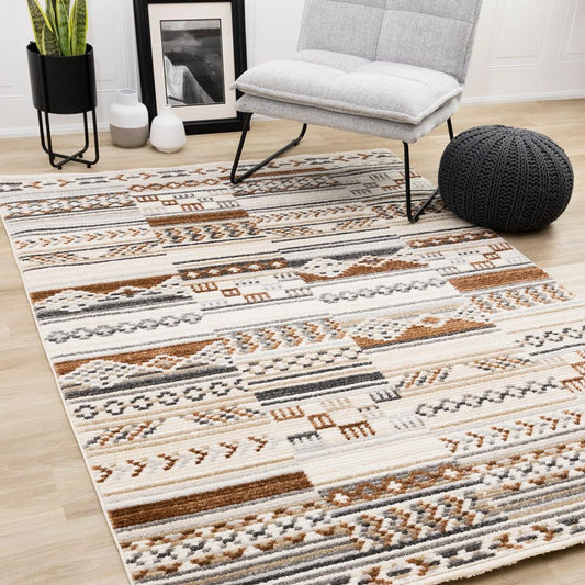 Kalora Interiors - Nala Cream Grey Oxblood Striped Rows Southwestern Pattern Rug, 53in x 77in - N156/UL81 160230 veiw 2